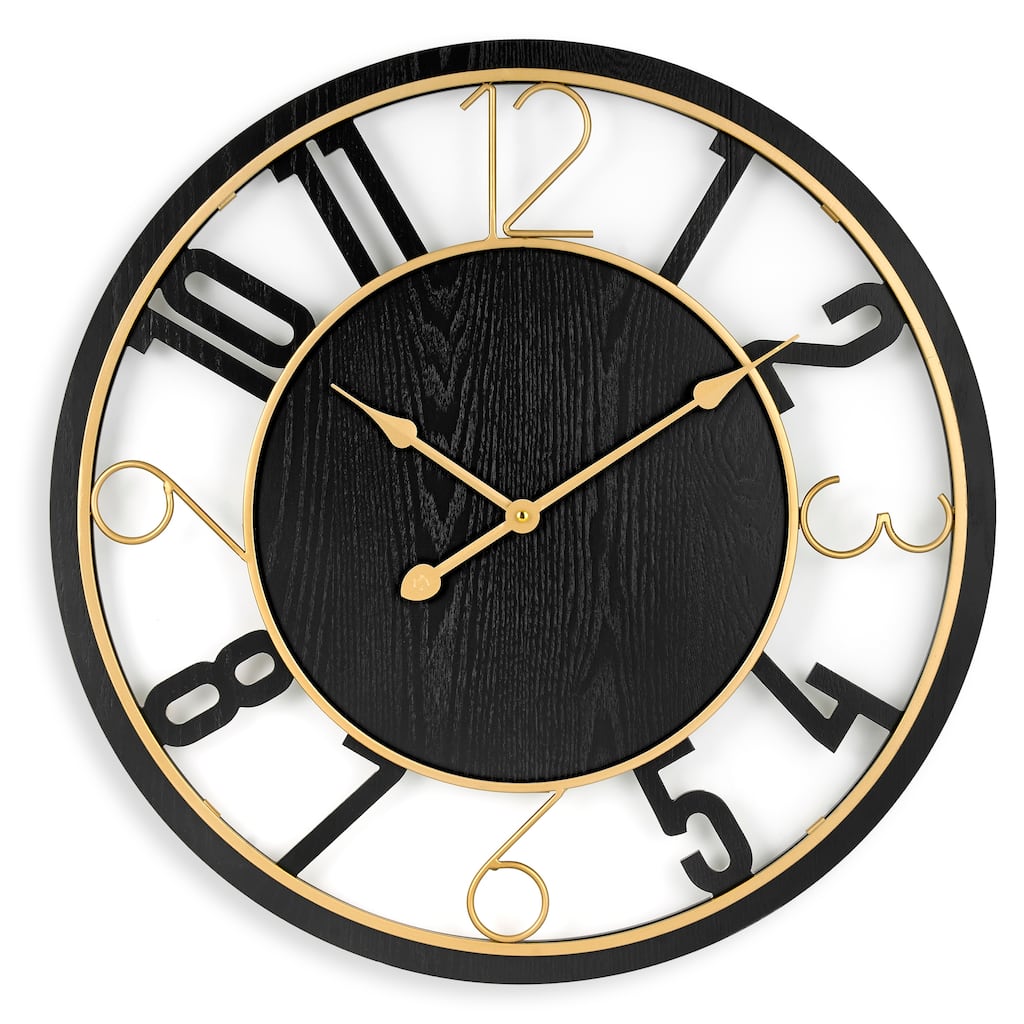 Sorbus Large 24" Decorative Round Wooden Analog Modern Wall Clock Battery Operated With Numeral Style Design