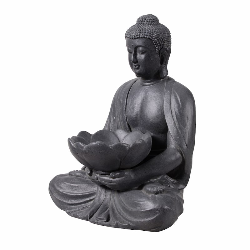 Meditating Buddha With Lotus Outdoor Garden Planter - 20.25" - Black