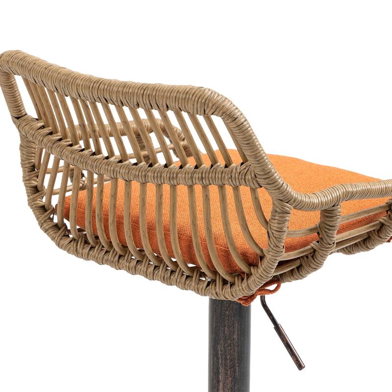 360° Swivel Bar Stools Set of 2, Adjustable Counter Height Chairs with Footrest, Rattan Bar Chairs with Cushions