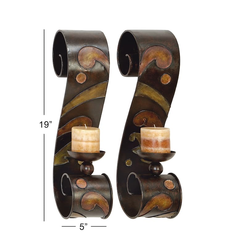 Black Metal 2 Candle Wall Sconce (Set of 2) - 5 x 7 x 19