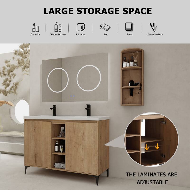 48" Freestanding Bathroom Vanity With Double Sink and Storage Rack, Soft Close Doors