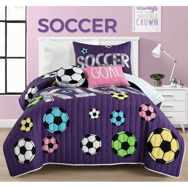 slide 2 of 24, Lush Decor Girls Soccer Kick Quilt Set Twin - Purple