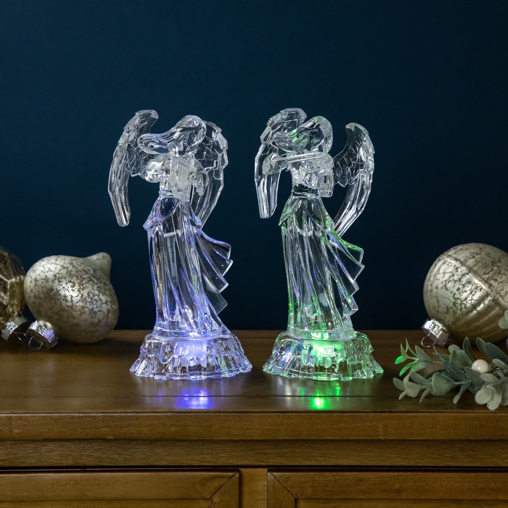 LED Color Changing Angel Acrylic Christmas Decorations 9" Set of 2