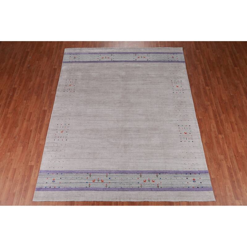 Silver / Gray Gabbeh Indian Area Rug Hand-Knotted Wool Carpet - 8'0" x 10'1"