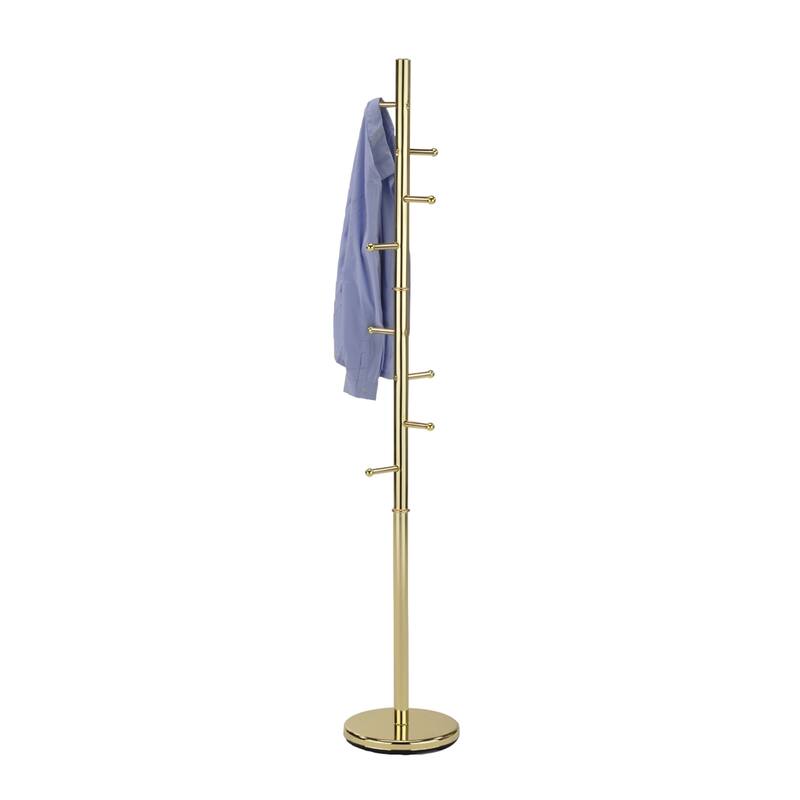 8 Hook Entryway Hall Tree Coat & Hat Rack Stand, Brass