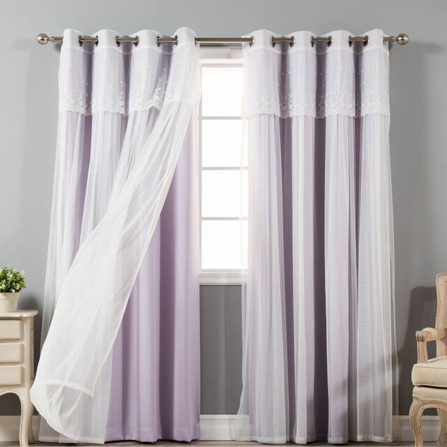 Aurora Home Attached Valance Sheer and Blackout 4-piece Panel Pair - 52"W x 84"L - Lilac
