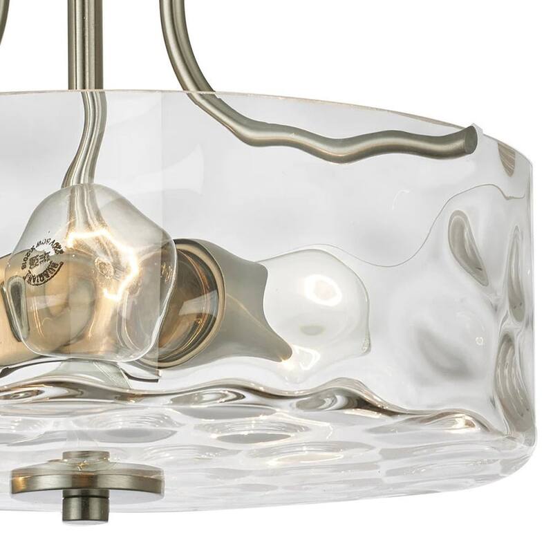 Nickel 2-Light Water Glass Round Semi Flush Ceiling Light - 11.8in