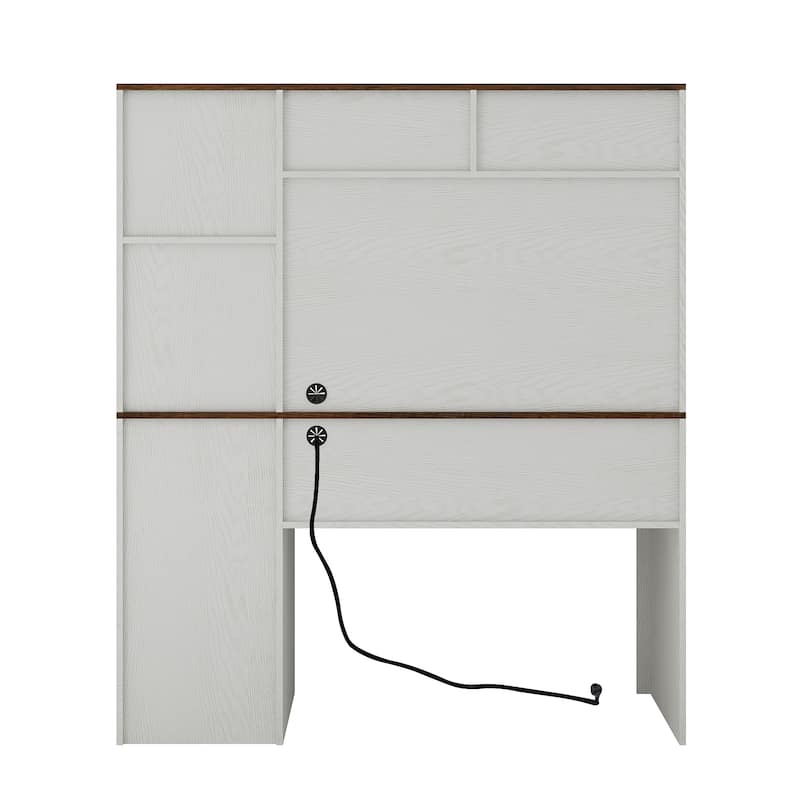 51.18" Computer Desk, Modern Executive Desk with Drawers and Cabinet, Home Office Desk with Charging Station for Work, Study