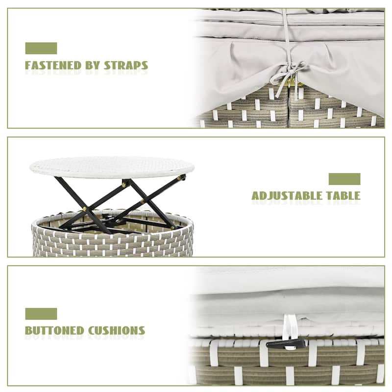 Patio Furniture, Round Outdoor Sectional Sofa Set, Rattan Daybed with Retractable Canopy, Removable Cushion