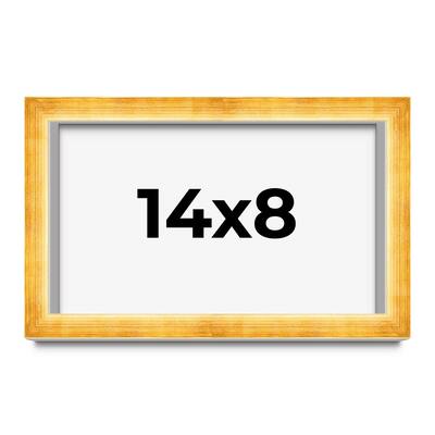 14x8 Shadow Box Frame Gold | 1.625 Inches Deep Real Wood Traditional