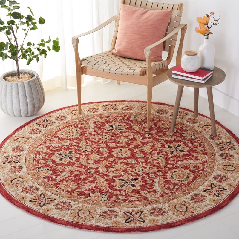 SAFAVIEH Handmade Chelsea Vermont French Country Wool Rug - 3' Round - Red/Ivory