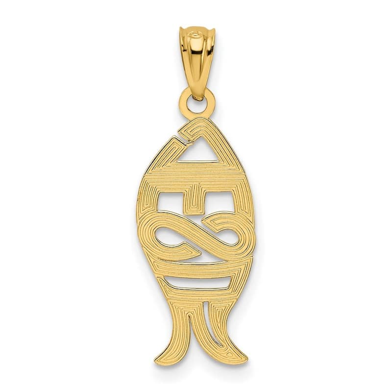 Curata 14k Yellow Gold 18" 27x8mm Polished Ithicus Jesus Fish Pendant Necklace Necklace