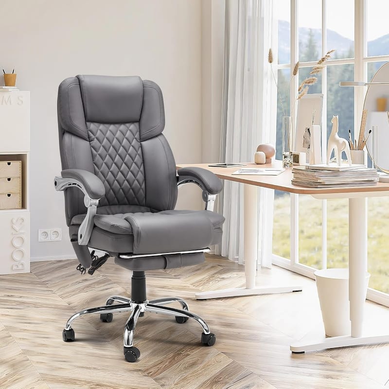 EROMMY Ergonomic Heated Massage Office Chair with Lumbar Support, Reclining Backrest, 2/4/6-Point Massage - Grey