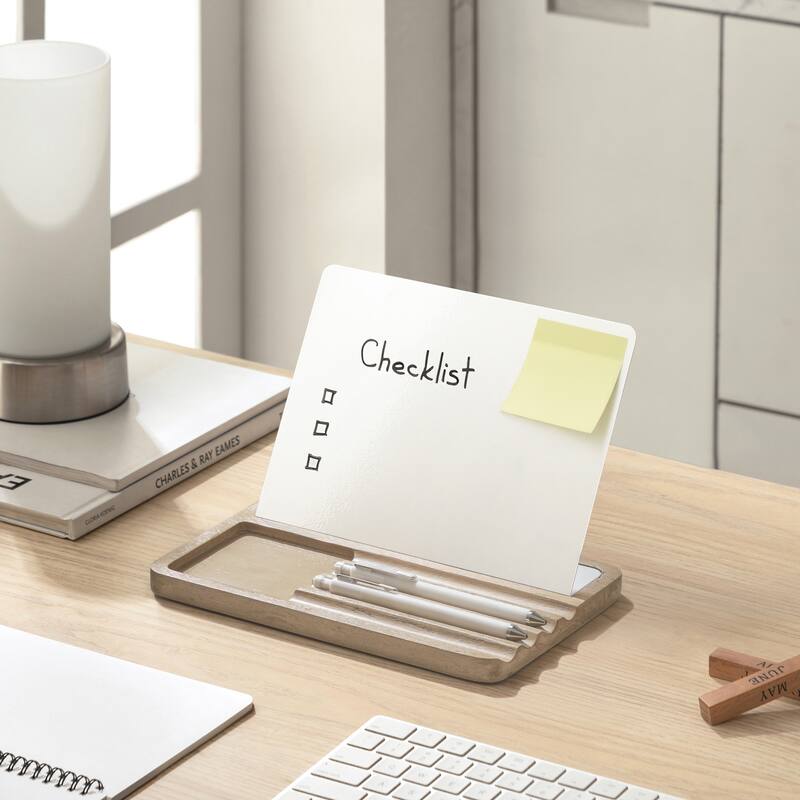 Jani Wooden Desk Organizer with Magnetic Whiteboard - Solid Wood, Hidden Storage & Anti-Skid Base for Home, Office & Workspaces - Clear