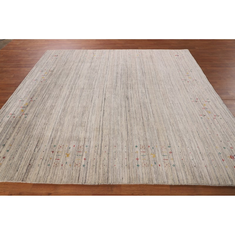 Earth Tone Gabbeh Indian Square Area Rug Handmade Beige Wool Carpet - 7'10" X 8'0"