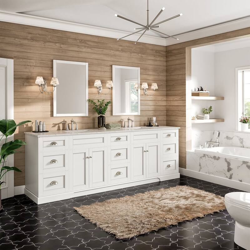 Epic 96 in. DS Bath Vanity with Carrara Quartz Top & Undermount Sinks