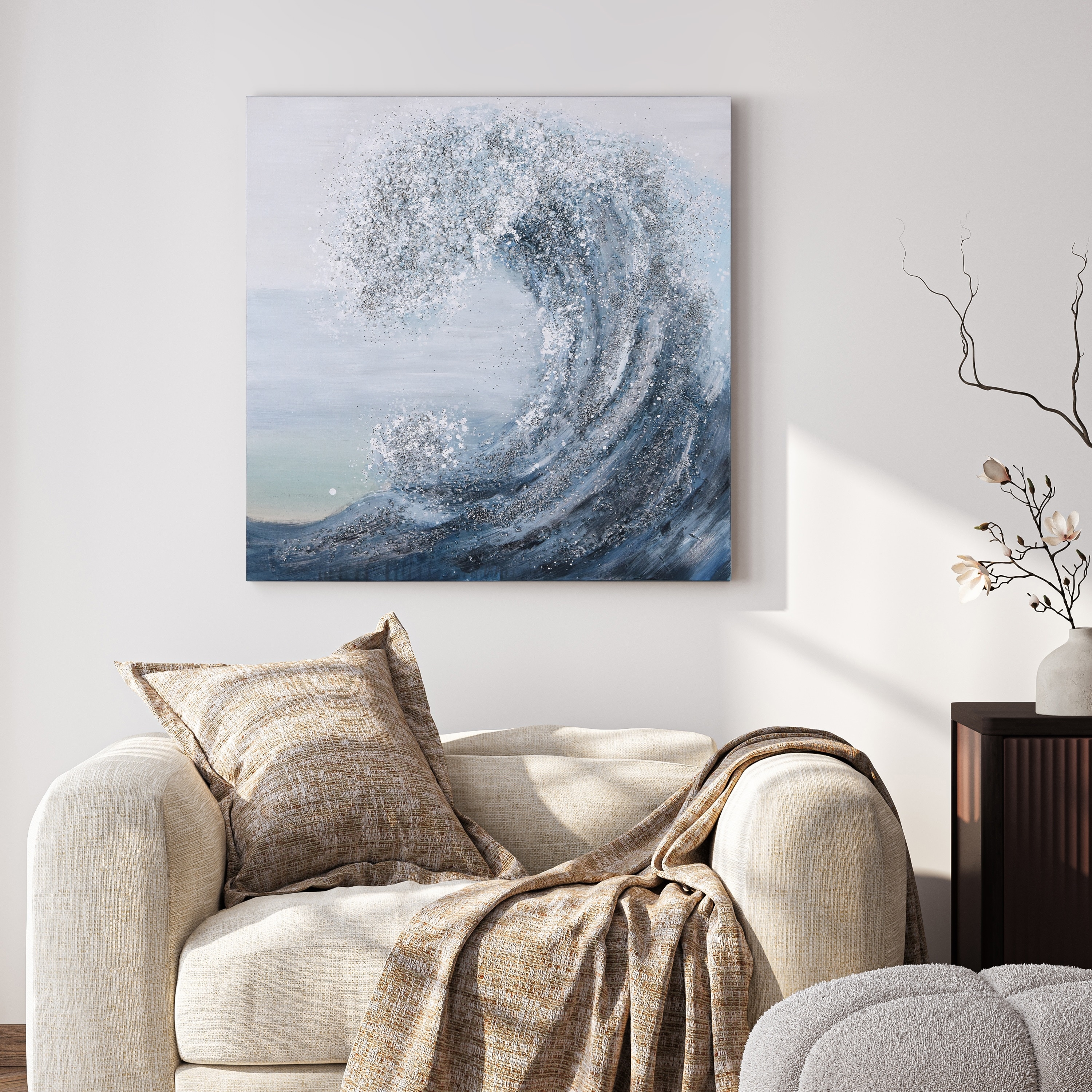 Crystal Wave Textured Glitter Hand Painted Canvas Wall Art - Bed
