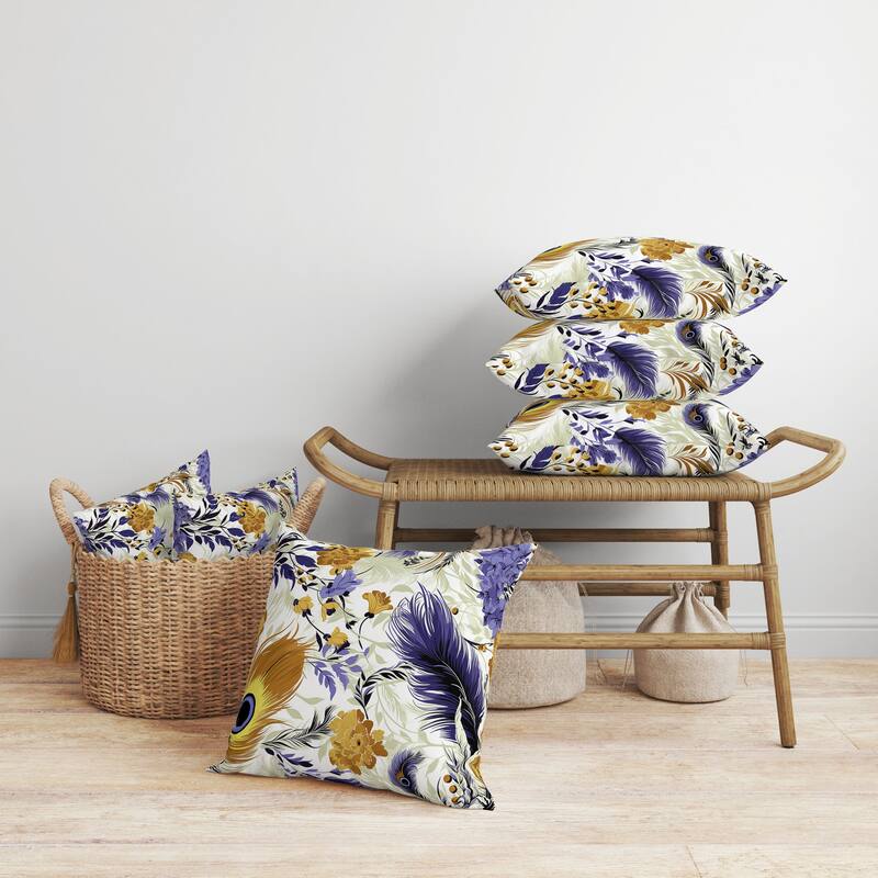 Feathered Opus Faux Suede Reversible Throw Pillow Blue and Gold