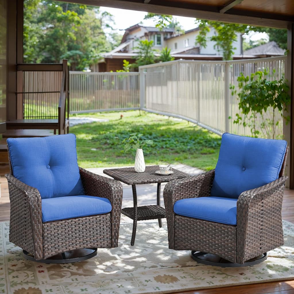 3 Piece Glider Chairs Table for Backyard Brown- Blue - Brown