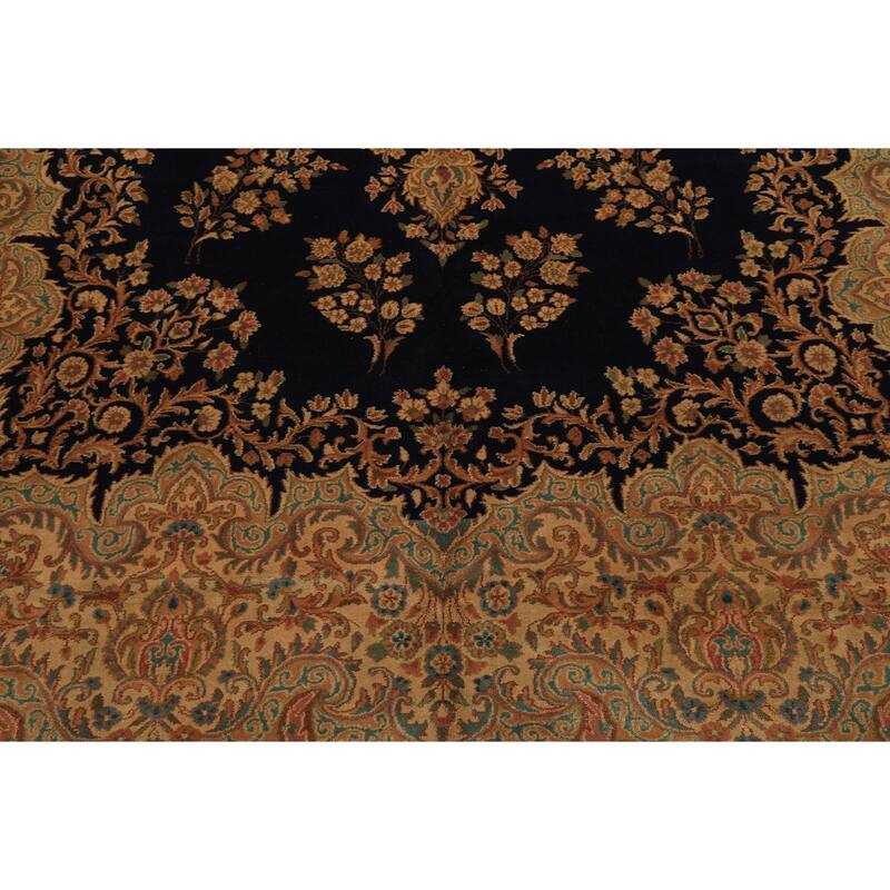 9x11'10'' Hand Knotted Wool Navy 250 KPSI Kerman Vintage pristine Geometric Rug - 9' x 11' 10''