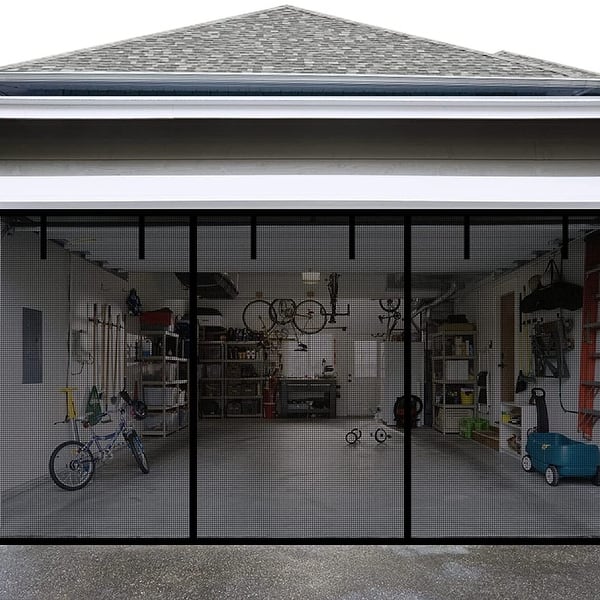 Shatex 16 ft. x 7 ft. Black Fiberglass Garage Door Screen with