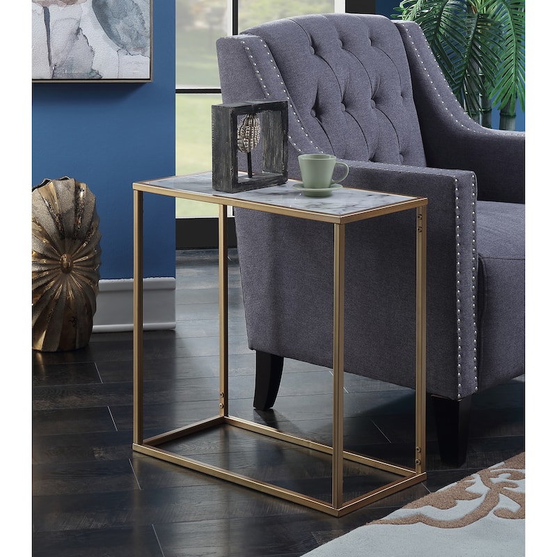 Convenience Concepts Gold Coast Faux Marble Chairside End Table - White Faux Marble/Gold