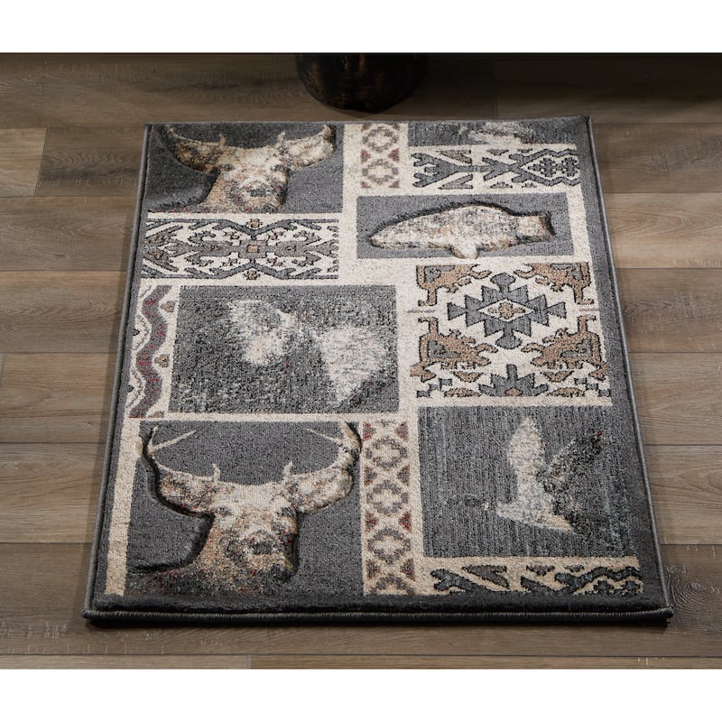 Wild Life Collection Cream/Dark Grey Area Rug - 2'1'' X 3'3''