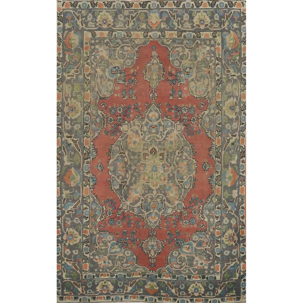 Hand Knotted Oriental 100% Wool Carpet Traditional Medallion Oranges & Rust Tabriz Area Rug - 9' 8'' X 6' 4''