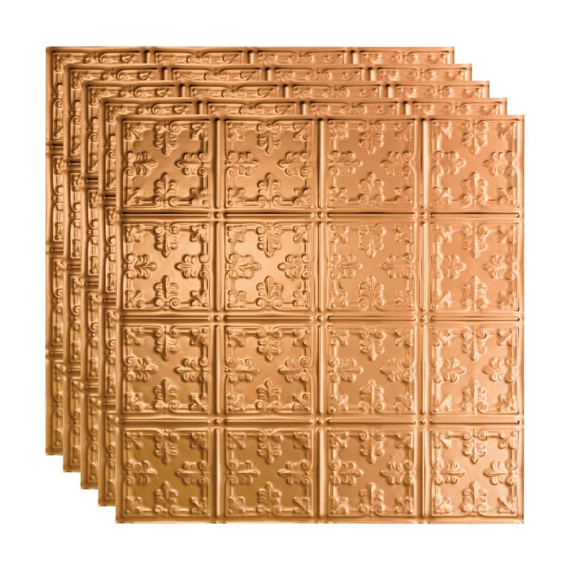 FASÄDE Traditional Style 10 Decorative Vinyl 2ft x 2ft Lay in Ceiling Panel in Polished Copper (5 Pack) - 5 Pack - Polished Copper