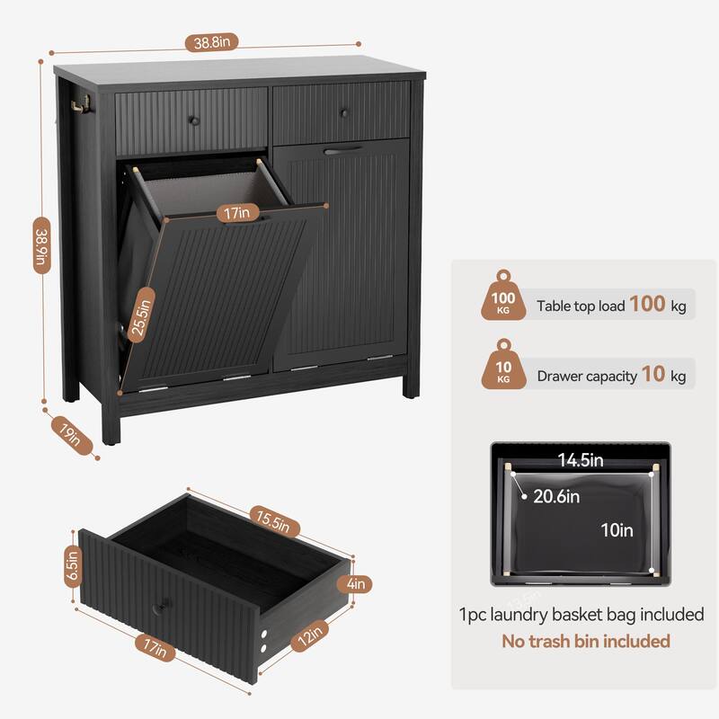 Black 20 Gallon Double Tilt Out Trash Cabinet with 2 Drawers
