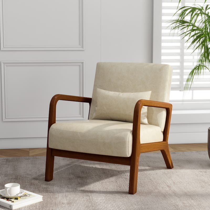 Mid Century Solid Wood Upholstered Accent Chair