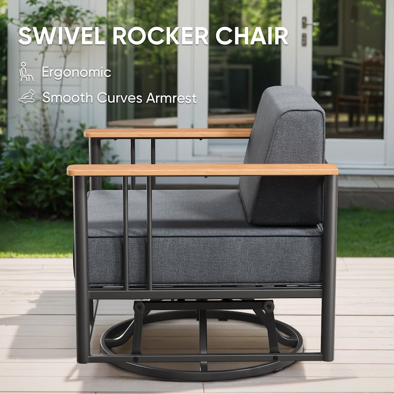 Puffin Metal Frame Outdoor Swivel Gliding Chairs with 6-Inch Thick Olefin Cushions