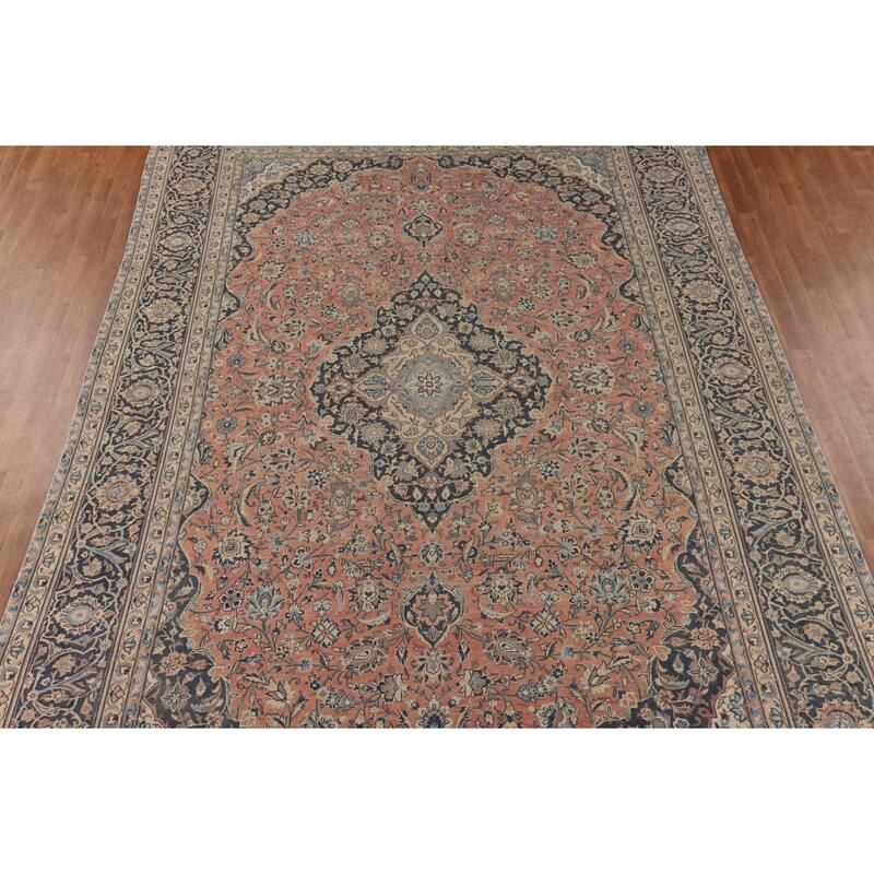 Pink Kashan Persian Large Vintage Area Rug Handmade Wool Carpet - 9'6" x 15'7"