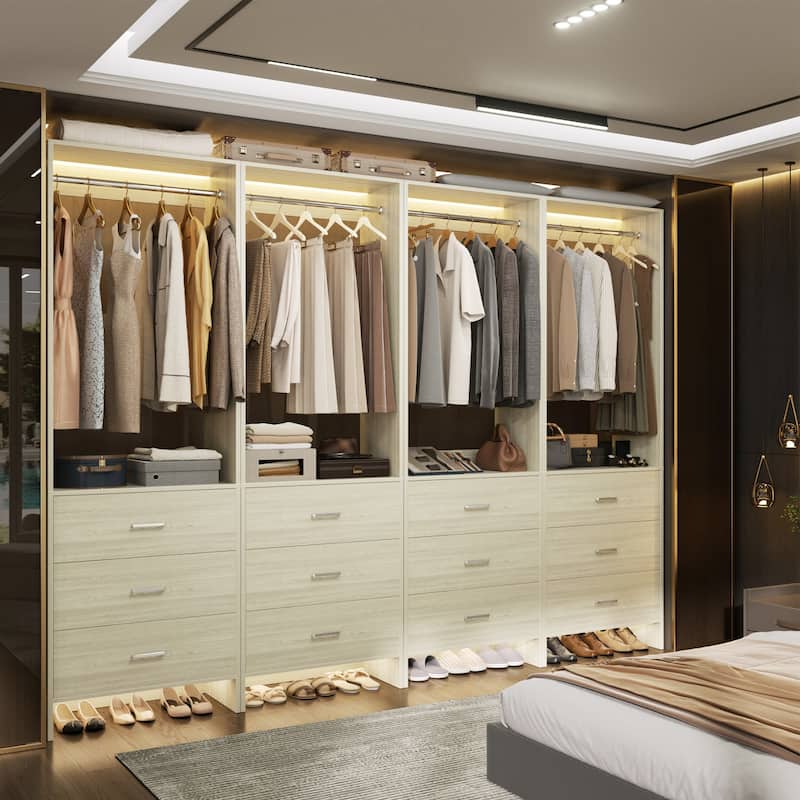 Cimly Freestanding Closet Sytem, Closet Organizer Wardrobe for Walk-in and Reach-in Closet - Set of 4 - White Oak