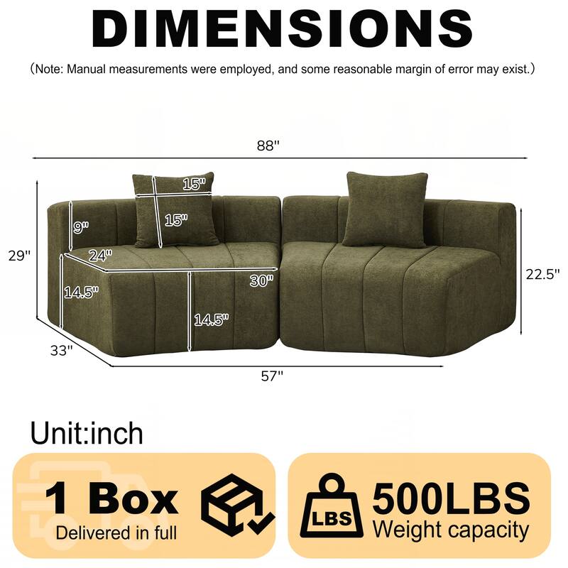 Chenille Curved Sectional Sofa with 2 Pillows,Curved Symmetrical Modular Semi Circular Sofa Sectional for bedroom, Living room