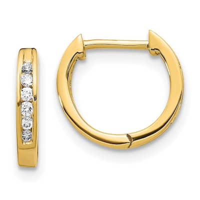 Curata 14k Gold Polished Diamond Hinged Hoop Earrings - 11x11mm Wide 1mm Thick