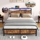 preview thumbnail 6 of 10, Rustic Brown Full Size Metal Industrial Bed Frame with LED Lights and USB Ports
