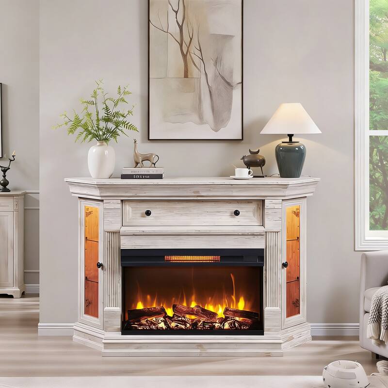 Farmhouse 3-Sided Fireplace TV Stand for 65" TV, Entertainment Center