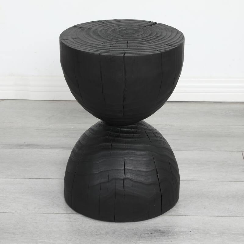 Solid Mango Wood Side End Table in Black, 17.7 inch Round Contemporary Wooden Accent Table, Small Round Plant Stand