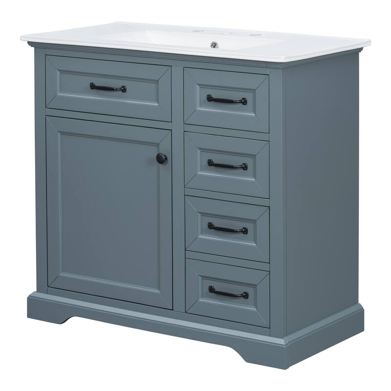Roomfitters 36" Bathroom Vanity with Ceramic Sink, 2 Tip-out Drawers and Smart Storage Organizer
