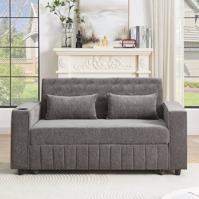 Pull-out Sofa Bed Convertible Couch Loveseat Sofa Modern Sleeper Sofa with Adjustable Backrest for Living Room
