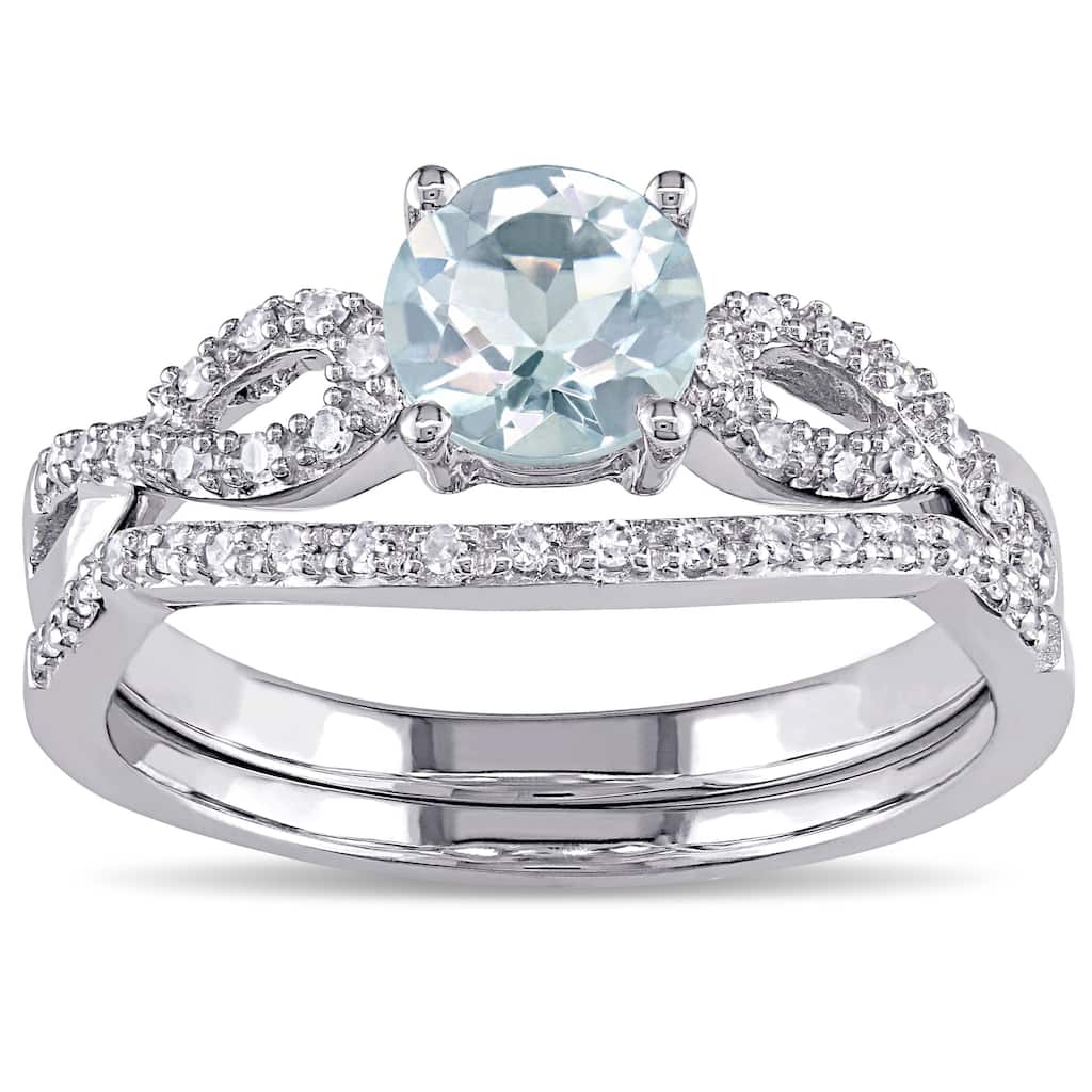 Miadora 10k White Gold Aquamarine and 1/6ct TDW Diamond Bridal Ring Set (G-H, I1-I2) - Blue
