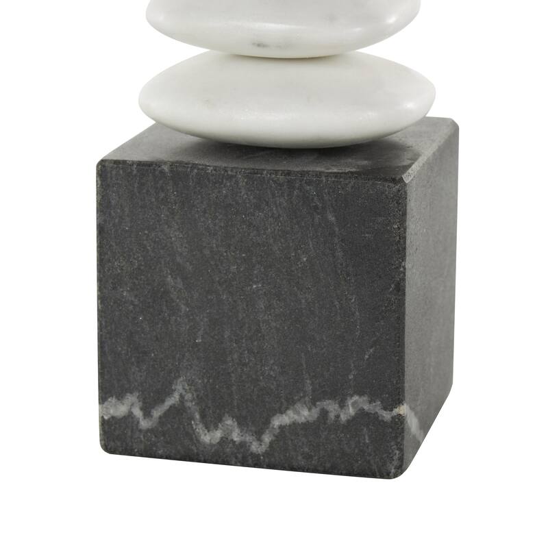 Marble Abstract Stacked Stone Sculpture with Black Block Base - White - Roche River Decor