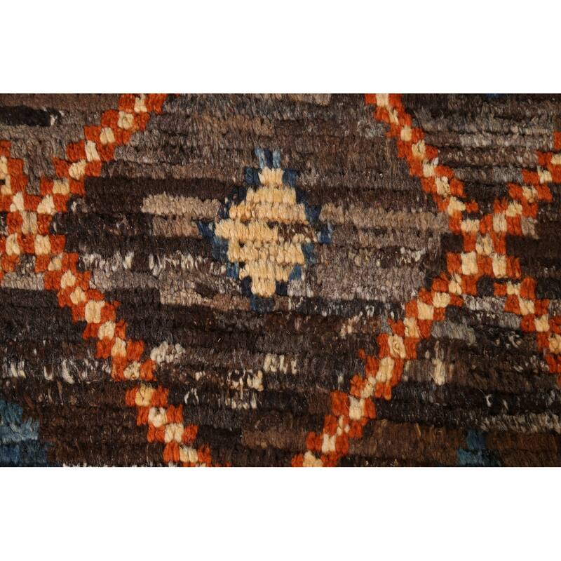 Hand Knotted Oriental 100% Wool Carpet Modern Tribal Brown Moroccan Area Rug - 9' 9'' X 6' 9''