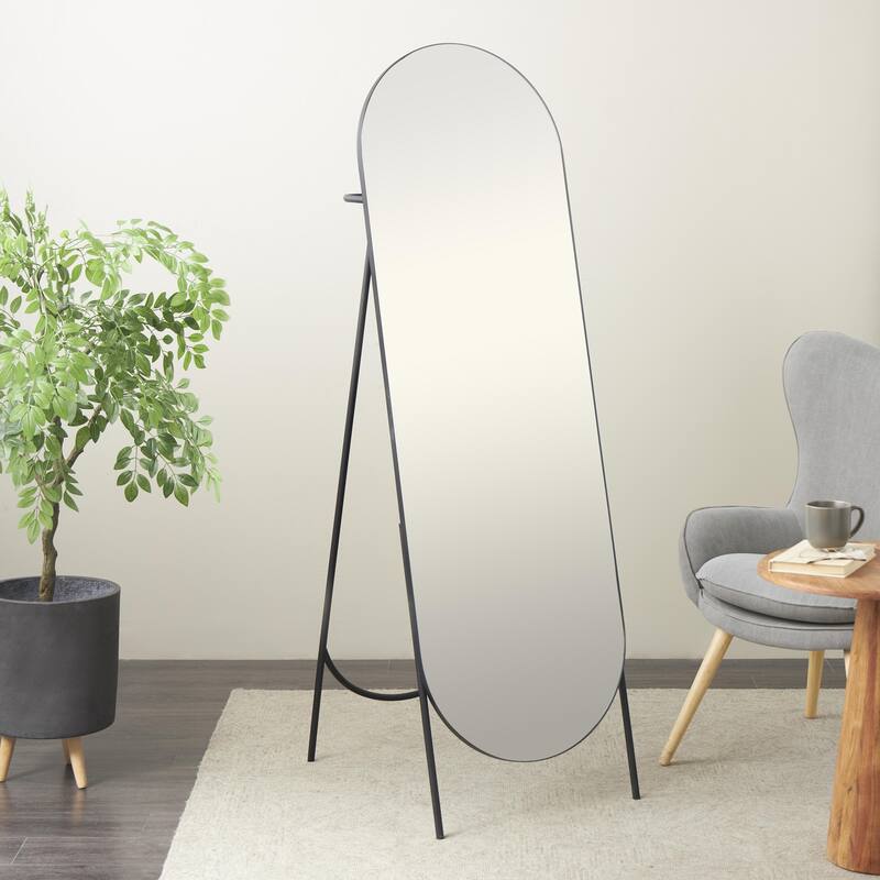 Metal Geometric Foldable Freestanding Minimalistic Oval Room Floor Mirror - Black - Roche River Decor