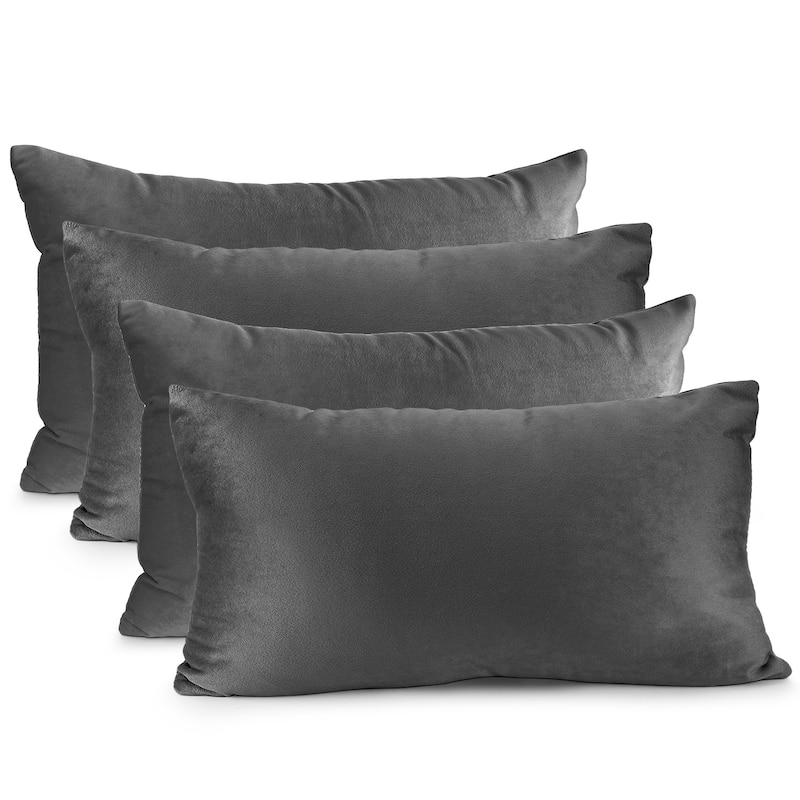 Nestl Solid Microfiber Soft Velvet Throw Pillow Cover (Set of 4) - 12" x 20" - Charcoal Stone Gray