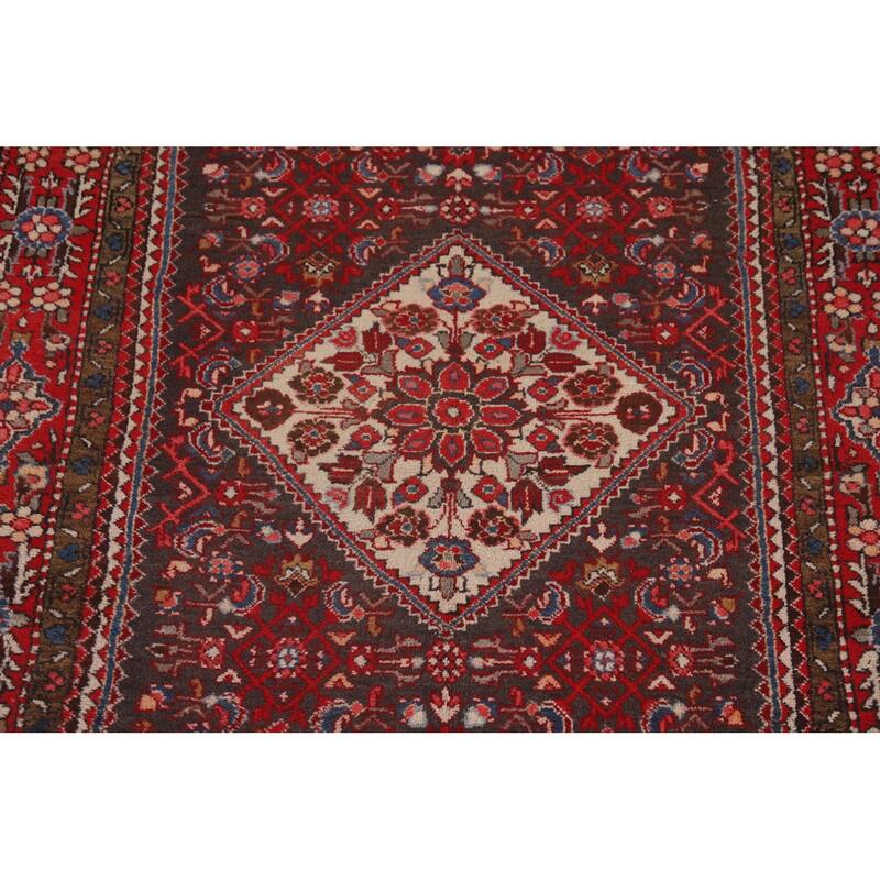 Hamedan Persian Vintage Rug Hand-Knotted Geometric Wool Carpet - 5'1"x 10'3"