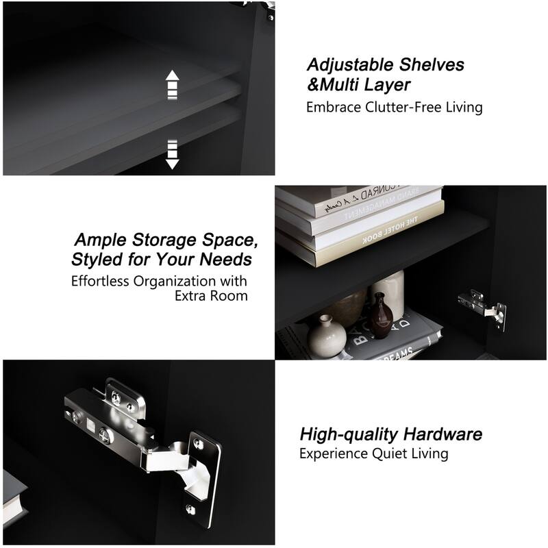 Roomfitters 60" Premium Farmhouse Credenza, Symmetrical Sunburst Door Design TV Stand with Adjustable Shelves