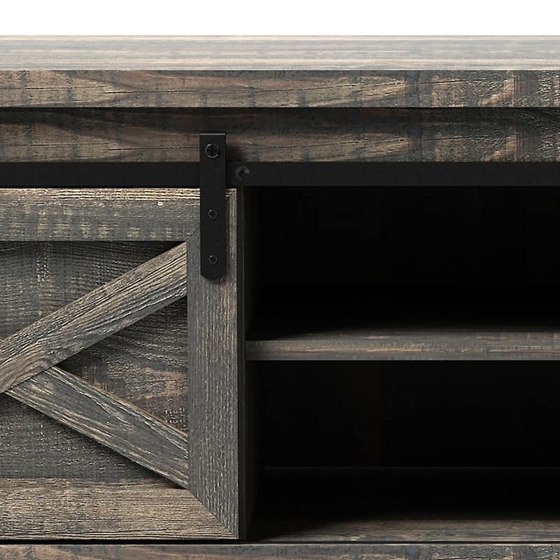 Vintage Farmhouse Style Wooden Storage Bench with Sliding Doors