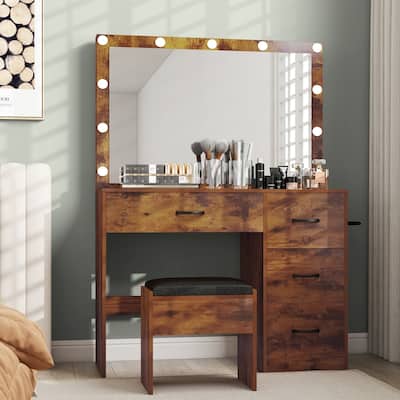 Moasis Makeup Vanity with 4 Drawers - 35.4"L x 23.6"W x 53.5"H